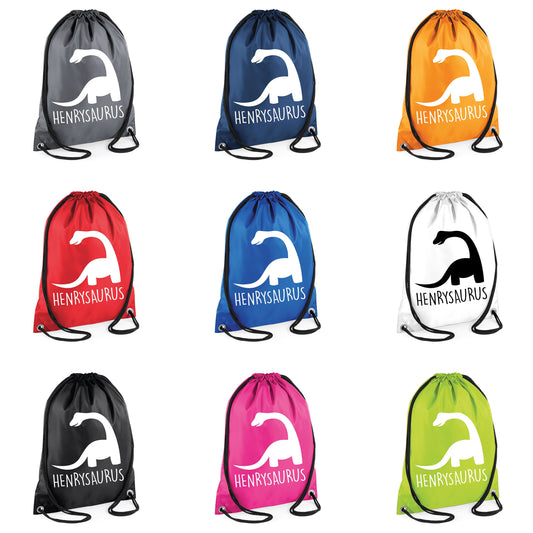 Kids Personalised Diplodocus Dinosaur Drawstring Gymsac BG005 - Any Name Children's Birthday Dino