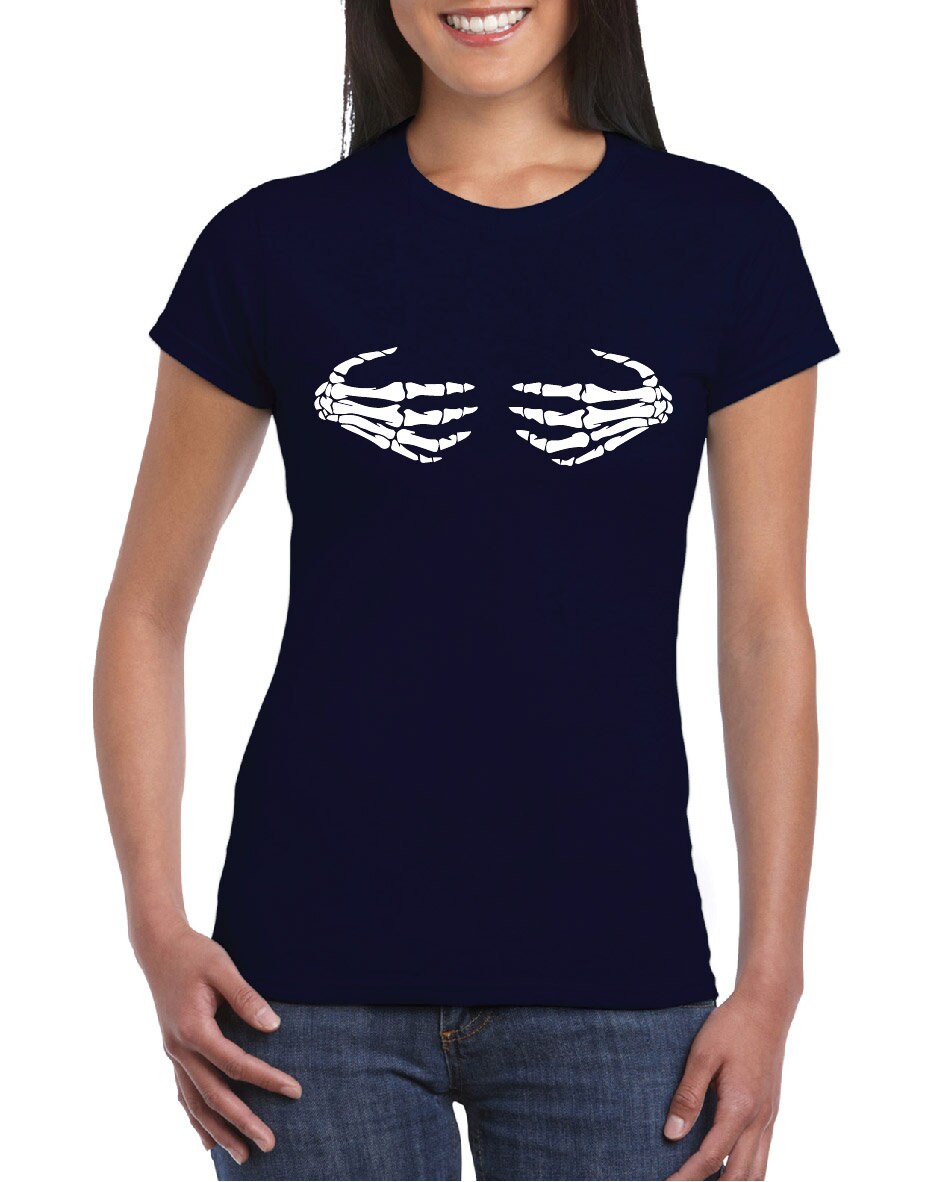 Skeleton Hands on Boobs T-Shirt, Funny, Joke, Halloween, Spooky