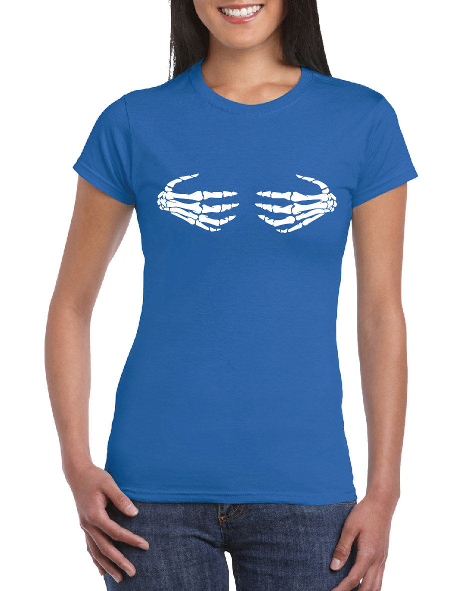 Skeleton Hands on Boobs T-Shirt, Funny, Joke, Halloween, Spooky