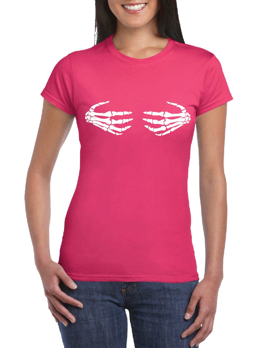 Skeleton Hands on Boobs T-Shirt, Funny, Joke, Halloween, Spooky