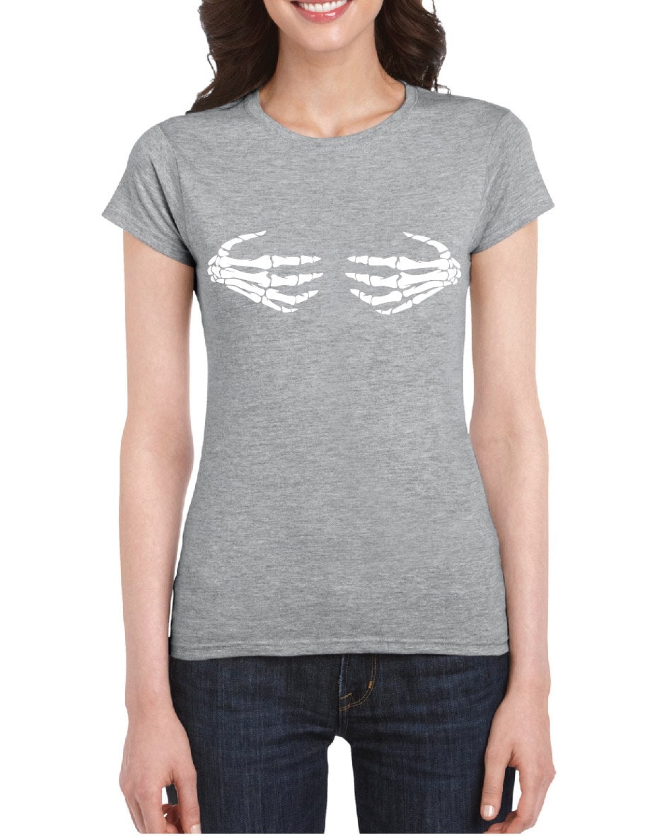 Skeleton Hands on Boobs T-Shirt, Funny, Joke, Halloween, Spooky