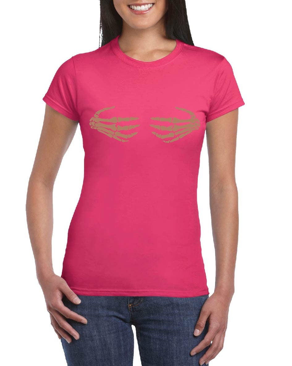 Skeleton Hands on Boobs (ROSE GOLD Print) T-Shirt, Funny, Joke, Halloween, Spooky