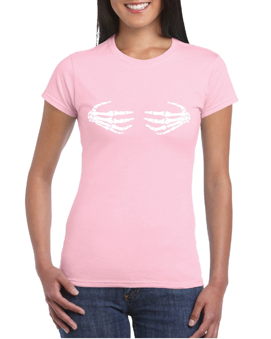 Skeleton Hands on Boobs T-Shirt, Funny, Joke, Halloween, Spooky