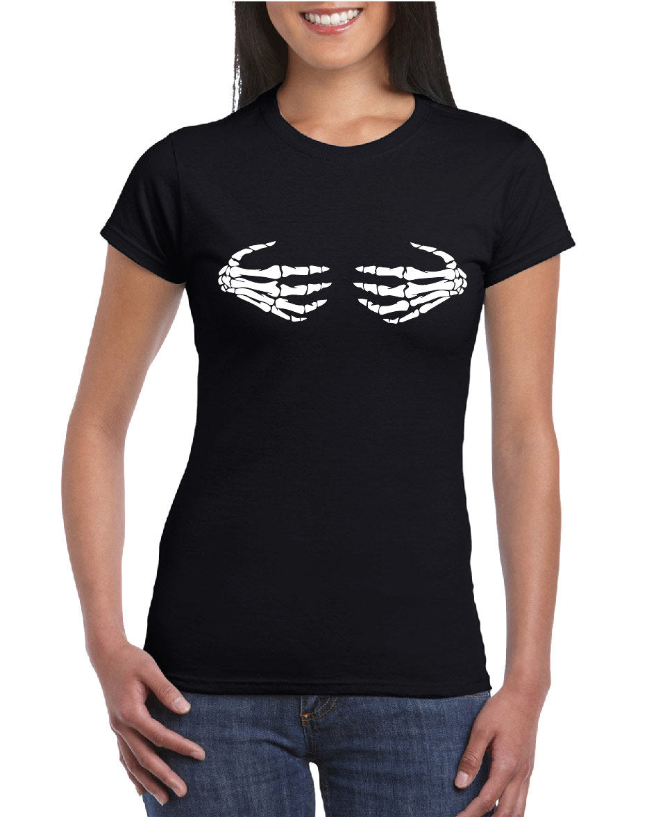 Skeleton Hands on Boobs T-Shirt, Funny, Joke, Halloween, Spooky