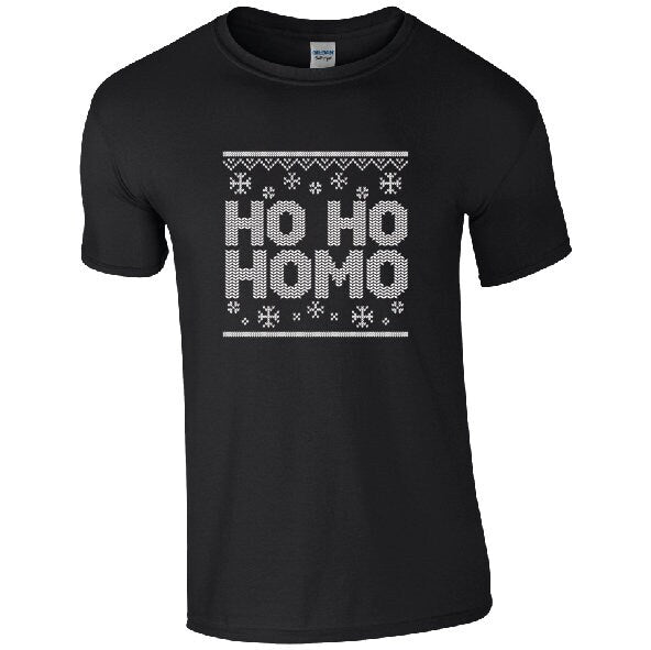 Ho Ho HOMO T-Shirt, Rude, Funny Christmas, Knitted Jumper Style