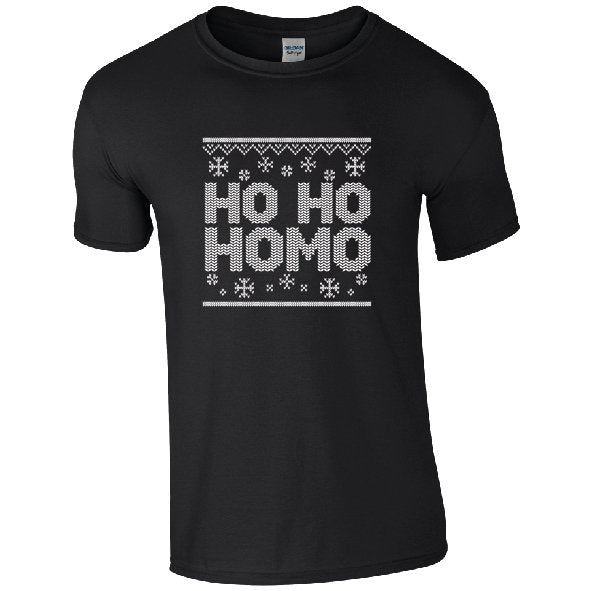 Ho Ho HOMO T-Shirt, Rude, Funny Christmas, Knitted Jumper Style