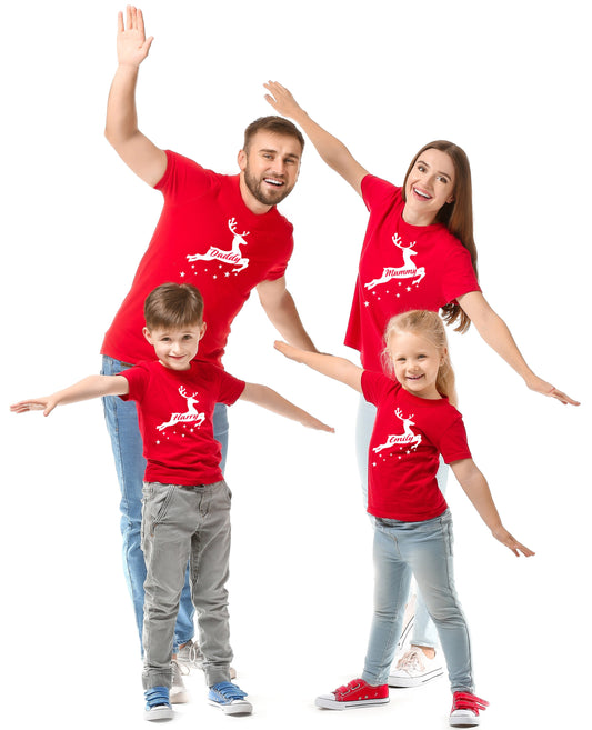 Personalised Reindeer T-Shirts - Family Christmas Matching Tees Pyjama Tops outfits Xmas Photo