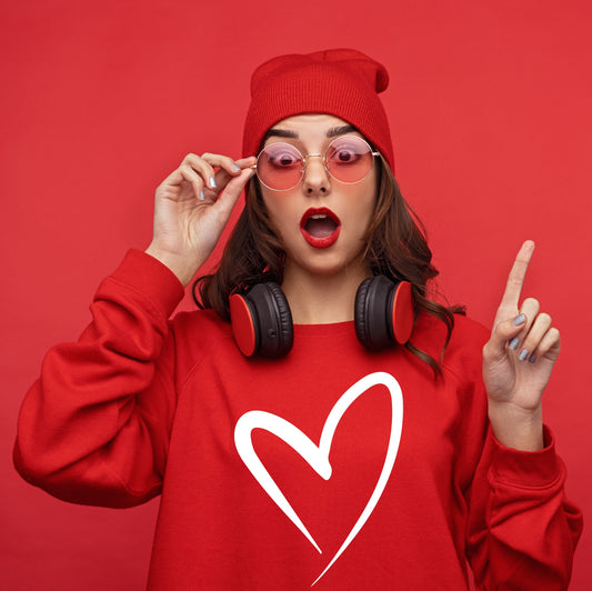 Hand Drawn Heart Red Sweatshirt - Valentine Sweater | Gift for Her | Gift for Him