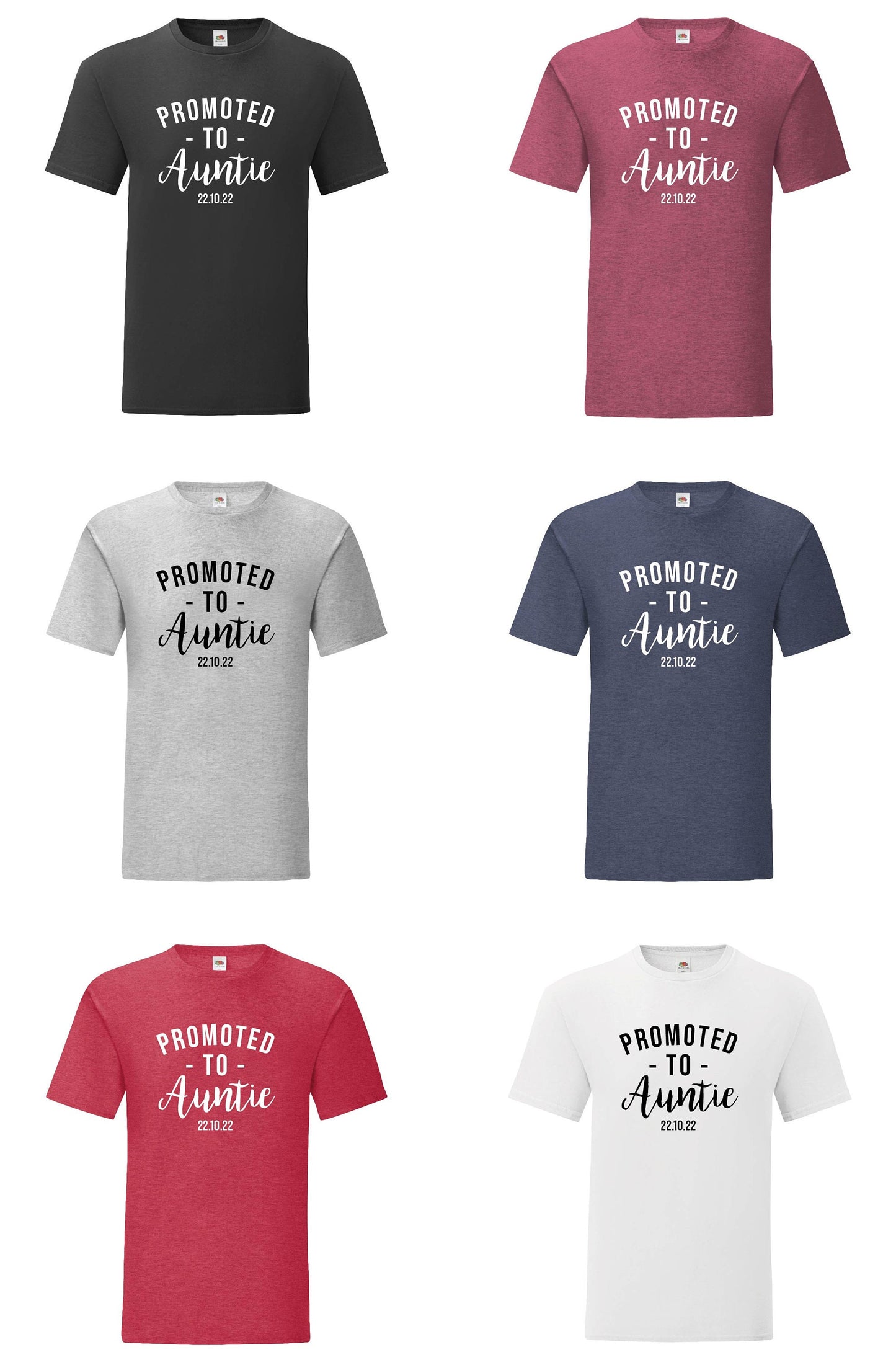 Personalised Promoted to Auntie T-Shirt | New Aunt Gift Tee | Customised Date