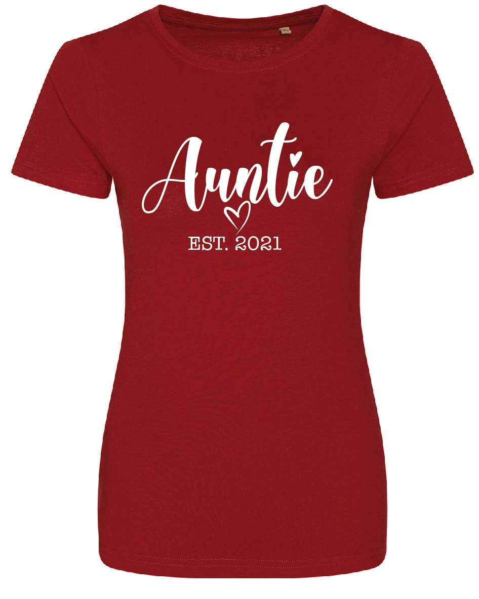 Personalised Auntie Est. Date T-Shirt | EA001F | Organic Soft Feel Tee | Funny Tshirt Gift for Aunt