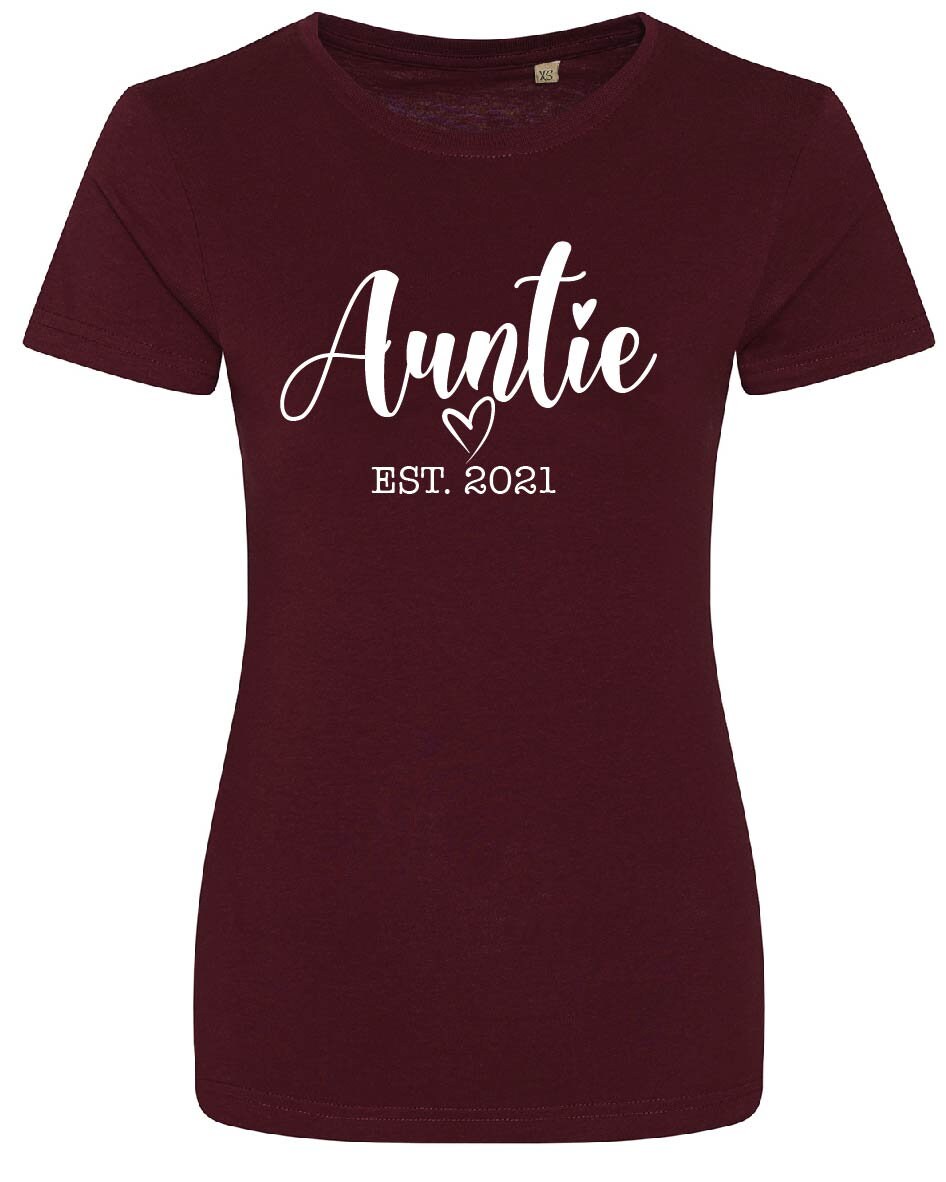 Personalised Auntie Est. Date T-Shirt | EA001F | Organic Soft Feel Tee | Funny Tshirt Gift for Aunt