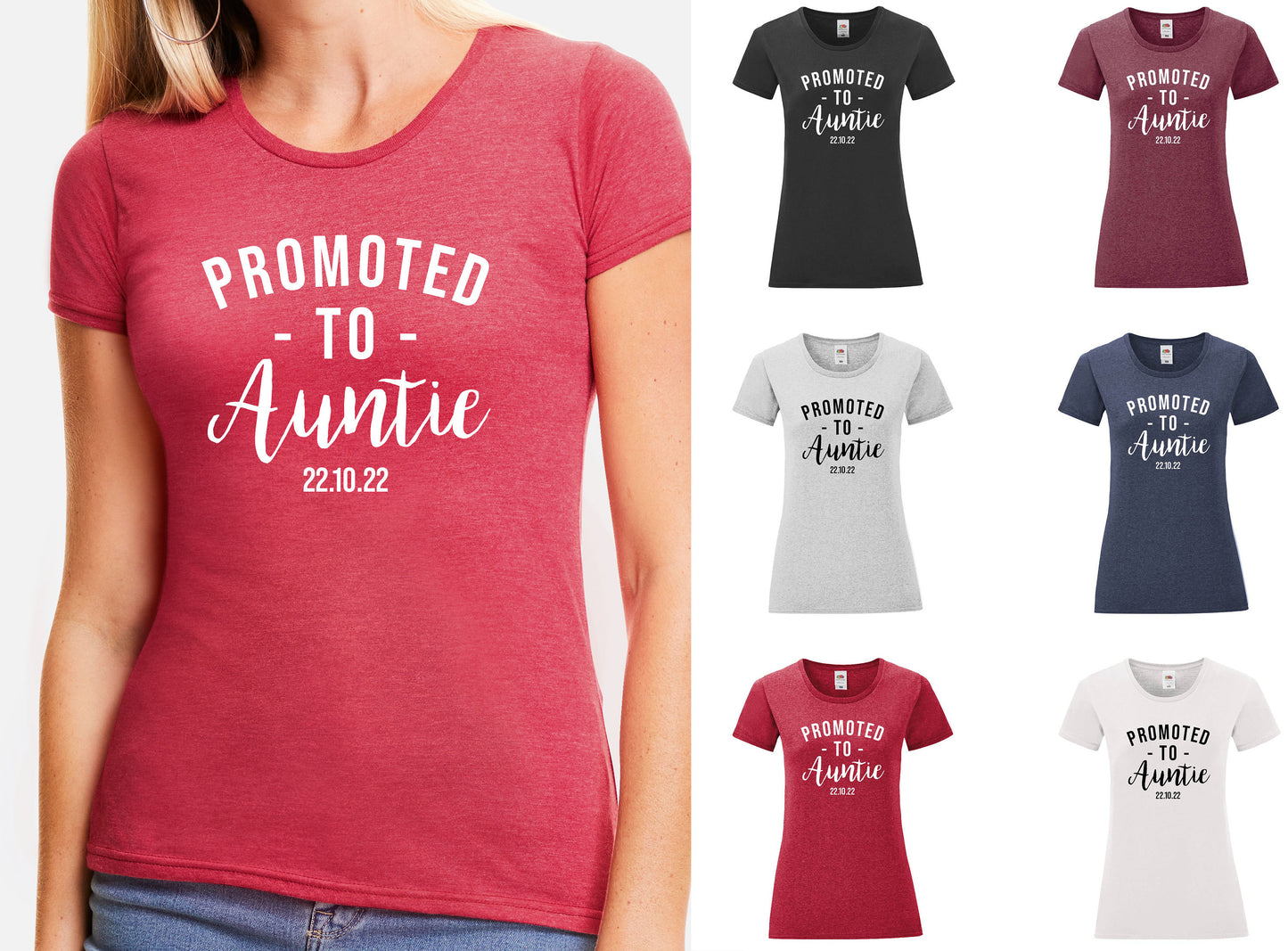 Personalised Promoted to Auntie T-Shirt | New Aunt Gift Tee | Customised Date