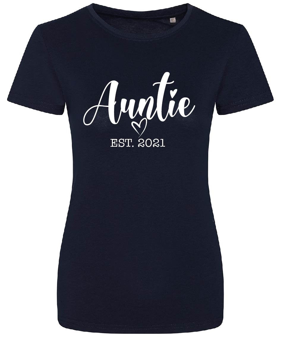 Personalised Auntie Est. Date T-Shirt | EA001F | Organic Soft Feel Tee | Funny Tshirt Gift for Aunt