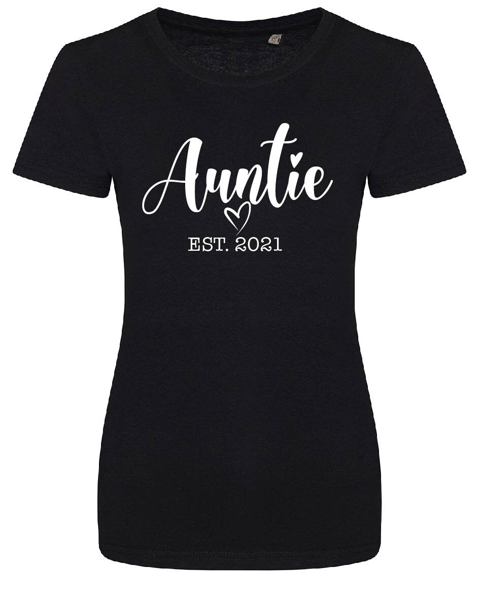 Personalised Auntie Est. Date T-Shirt | EA001F | Organic Soft Feel Tee | Funny Tshirt Gift for Aunt