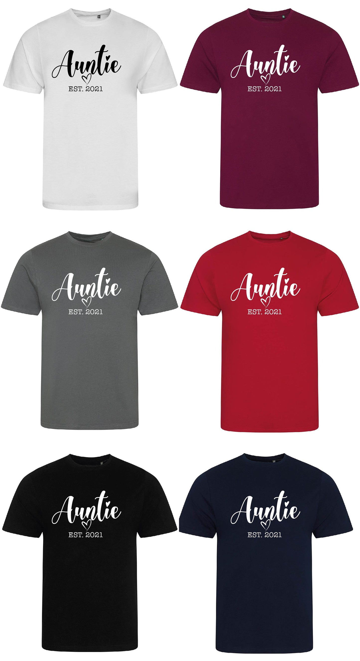Personalised Auntie Est. Date T-Shirt | EA001F | Organic Soft Feel Tee | Funny Tshirt Gift for Aunt