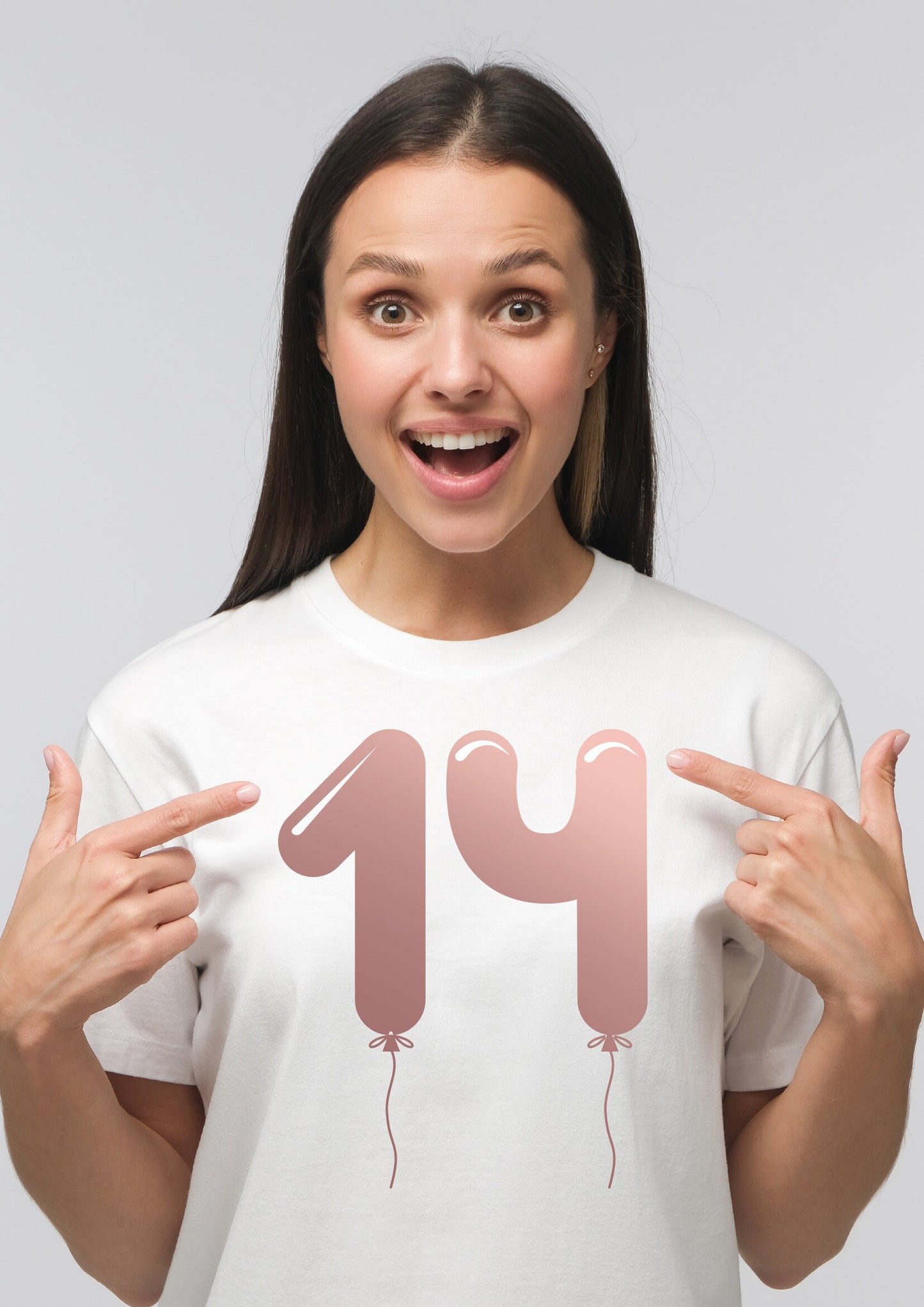 14th Birthday Rose Gold Balloons T-Shirt - 14th Birthday Tee | Celebration