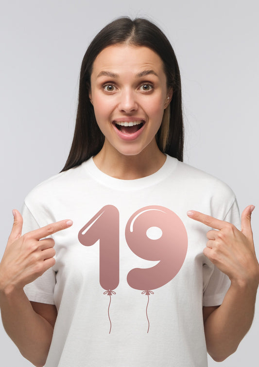 19th Birthday Rose Gold Balloons T-Shirt - 19th Birthday Tee | Celebration