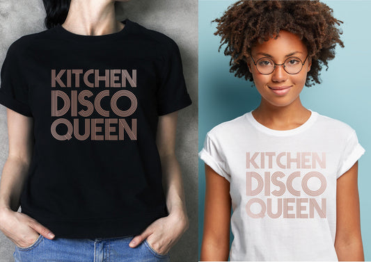 Kitchen Disco Queen T-Shirt | Rose Gold Slogan Tee | Cool Logo Tshirt