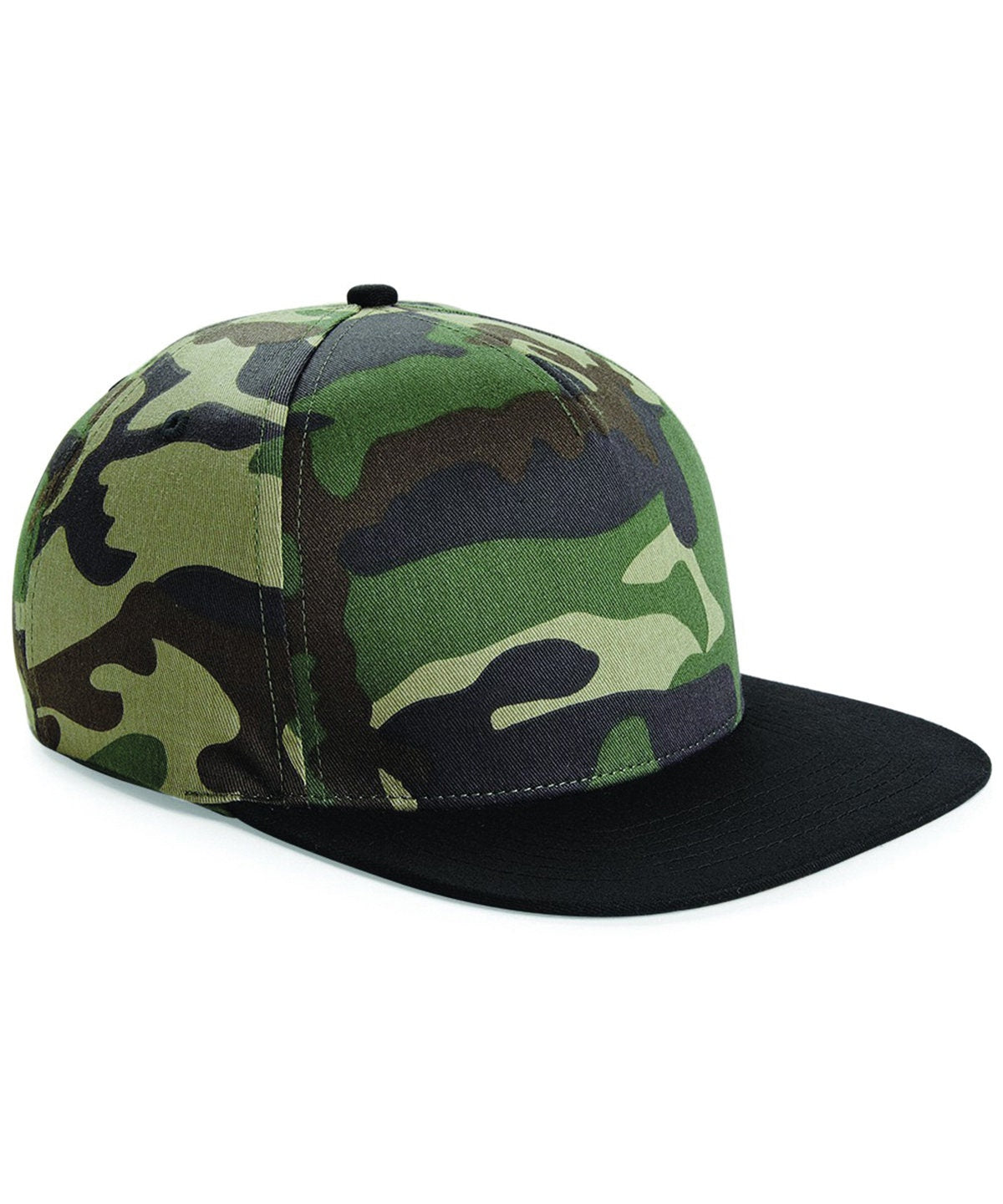 Beechfield Camouflage Snapback Flat Peak Hat (B691) Jungle Midnight Black Camo