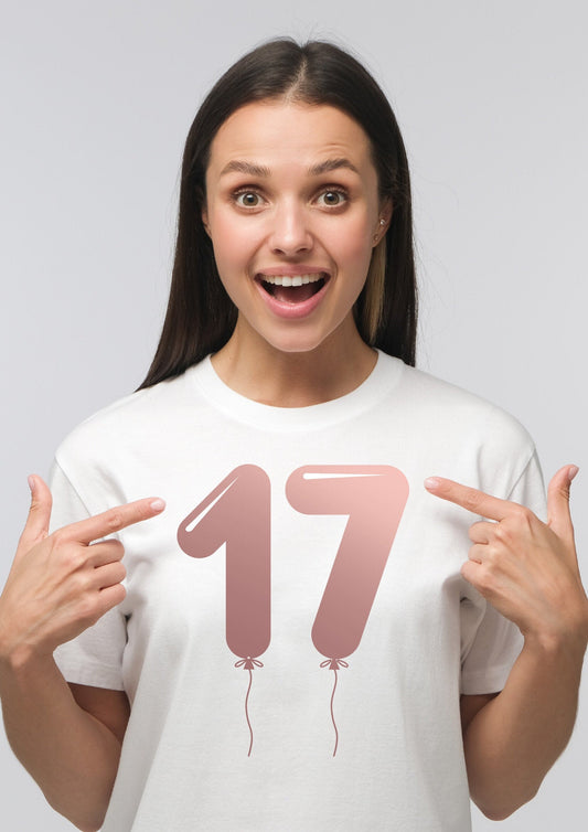 17th Birthday Rose Gold Balloons T-Shirt - 17th Birthday Tee | Celebration