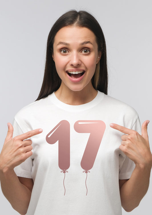17th Birthday Rose Gold Balloons T-Shirt - 17th Birthday Tee | Celebration