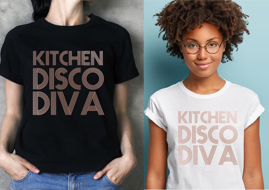 Kitchen Disco Diva T-Shirt | Rose Gold Slogan Tee | Cool Logo Tshirt