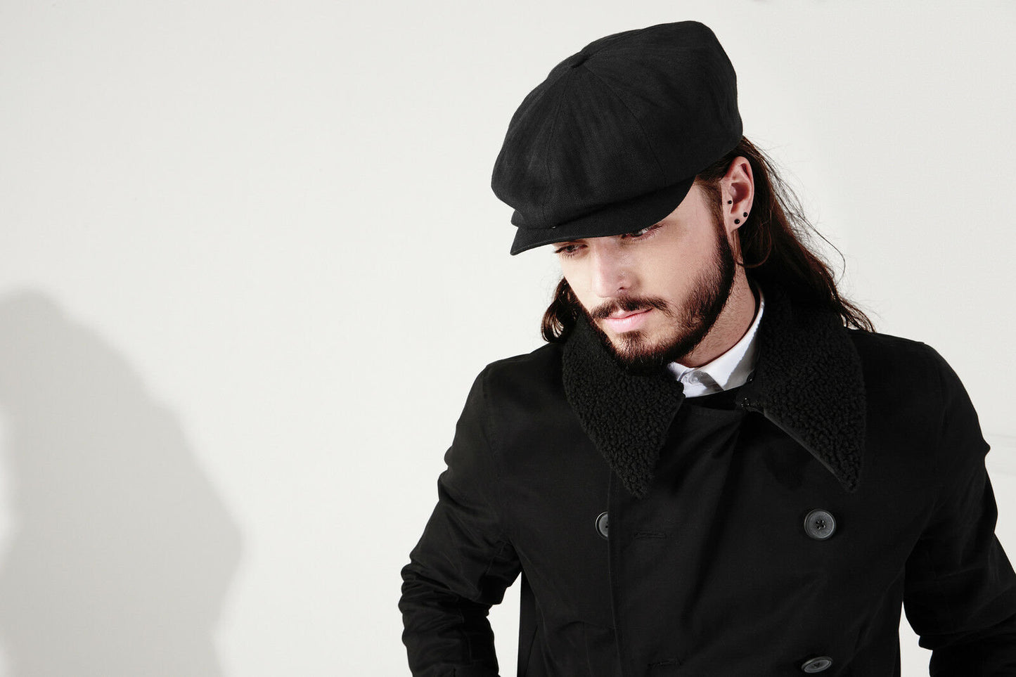 Beechfield Black Newsboy Cap - B624 - Herringbone, Full Quilted Lining Flat Hat Baker Boy