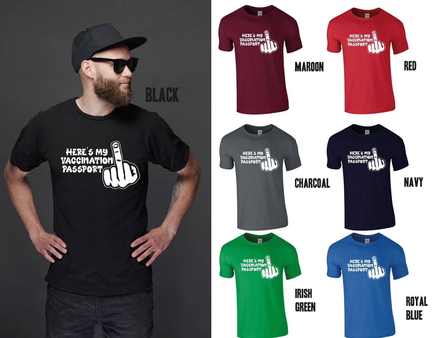 Here's My Vaccination Passport T-Shirt - Funny Middle Finger Flipping Bird Vaccination Anti Track Trace Tee