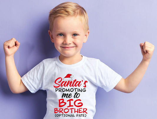 Santa's Promoting Me To Big Brother Kids Christmas T-Shirt with Optional Personalisation | Cool Boy's Xmas Tee