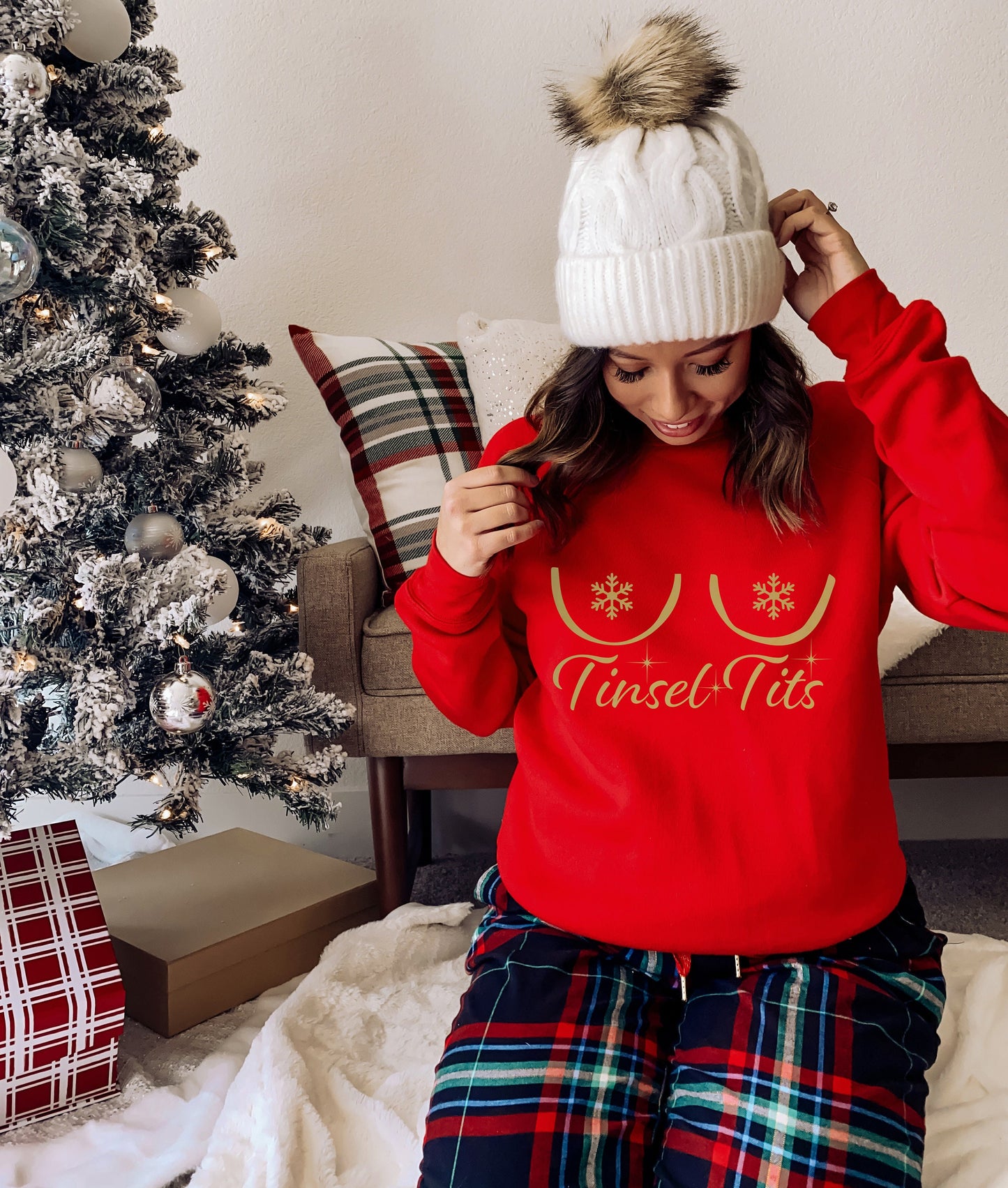 Tinsel Tits B Gold Print Sweatshirts Cartoon Boobs JH030 Funny Rude Alternative Christmas Jumper Sweater Xmas