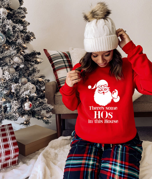 There's Some Hos in this House Sweatshirts Cartoon RX301 Funny Rude Alternative Christmas Jumper Sweater Xmas Santa Ho Ho Ho