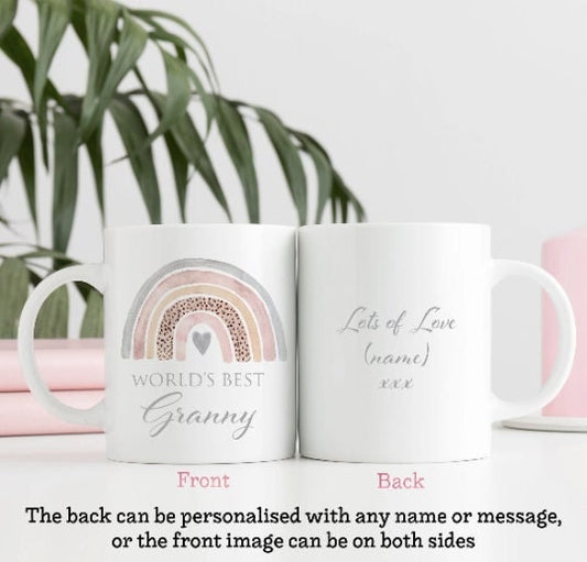 Cute Watercolour Rainbow World's Best Granny Mug | Personalised Mother's Day Gift Mug | Cup | Gran | Grandmother