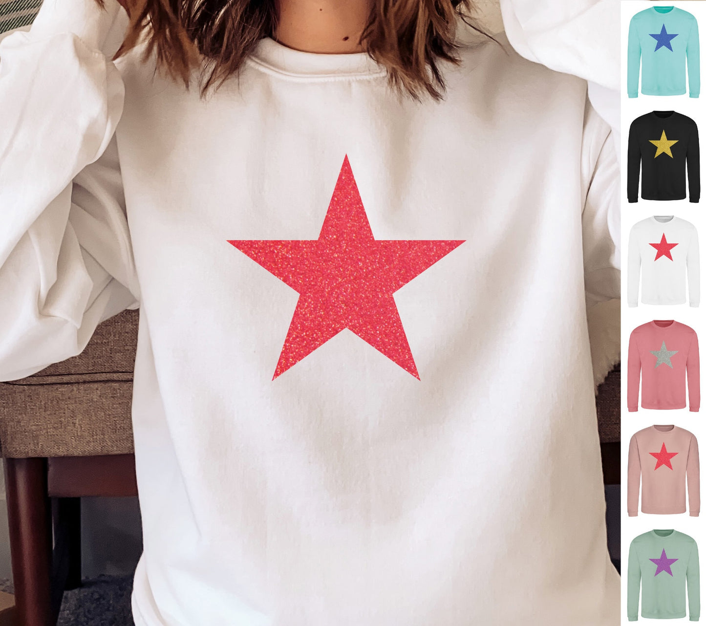 Glitter Star Sweatshirt JH030 Pastel Colours Jumper Pastel Colours Sweater