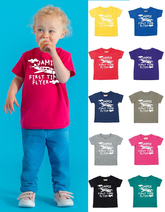 Kids Personalised First Time Flyer T-Shirt - Any Name Children's Holiday Vacation Tee