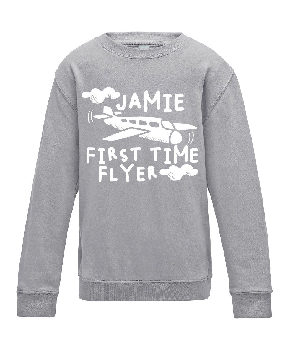 Kids Personalised First Time Flyer Sweatshirt JH30J - Any Name Children's Holiday Vacation Sweater