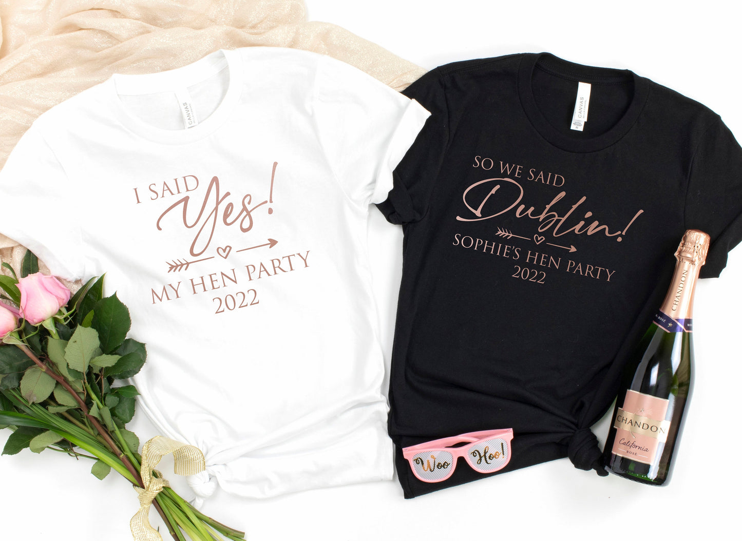 ROSE GOLD I Said Yes, So We Said Personalised Place T-Shirt | Hen Party Tshirt | Matching Hen Do Tees