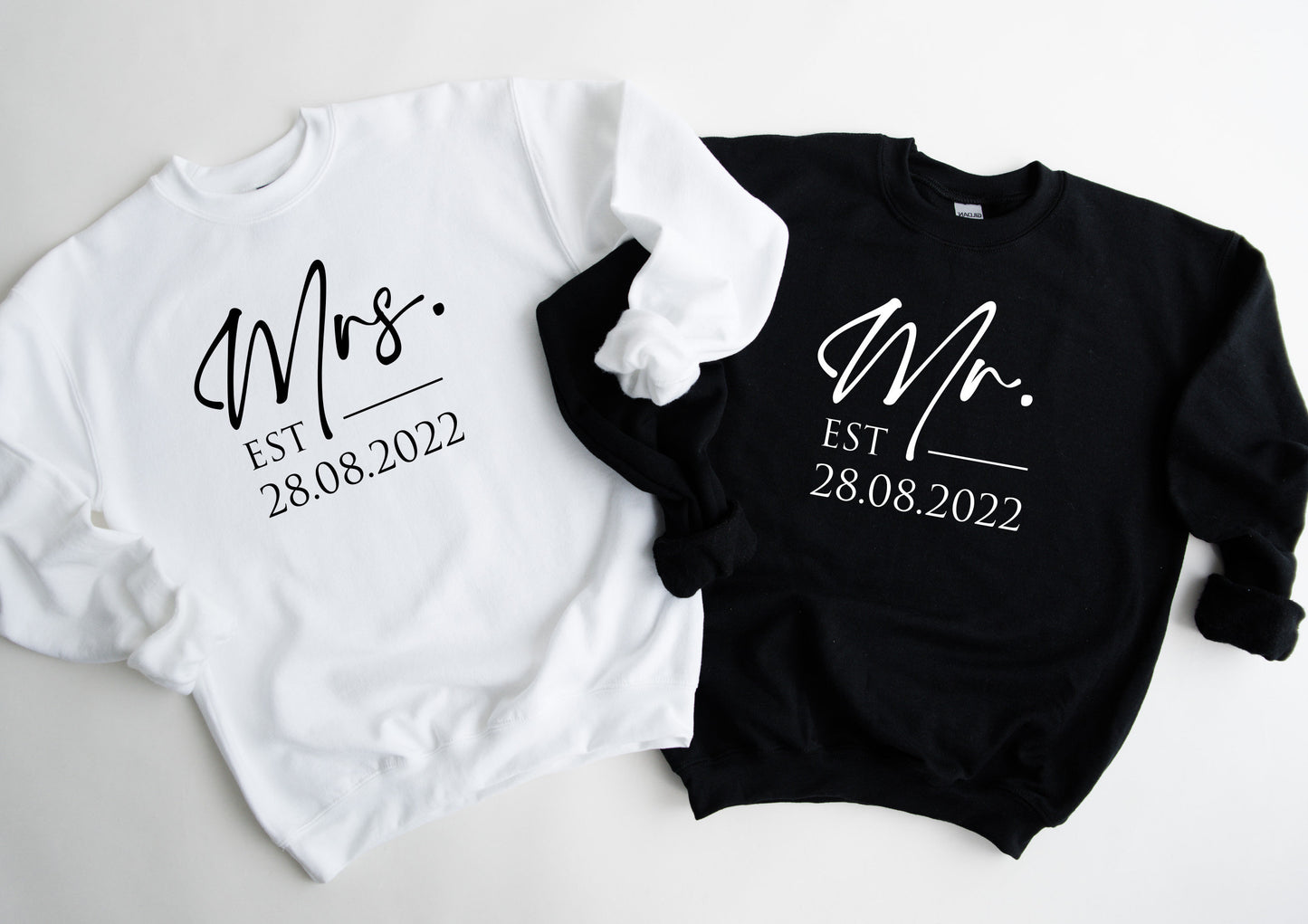 Personalised Mr/Mrs Date Sweatshirt | Husband and Wife Couples Honeymoon Sweater | Finally Matching Wedding Jumper