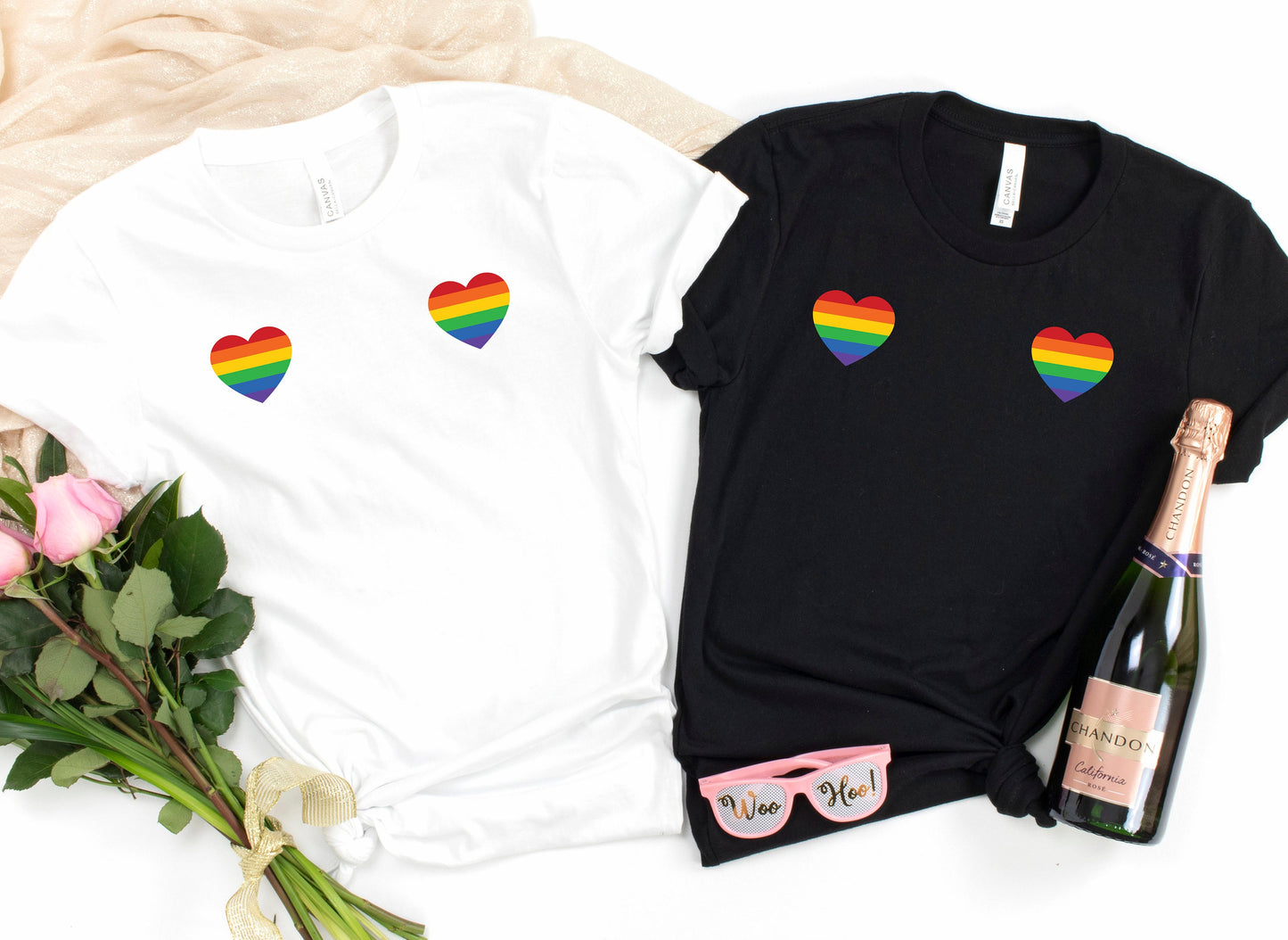 Rainbow Heart Boobs T-Shirt | White or Black Tee | Tits | Rude tshirt | Pride LGBTQ