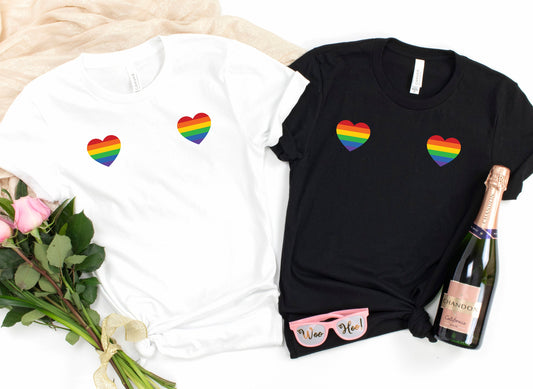 Rainbow Heart Boobs T-Shirt | White or Black Tee | Tits | Rude tshirt | Pride LGBTQ