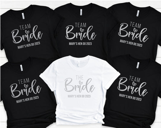 Personalised SILVER print Hen Party T Shirts, Team Bride Hen Do T Shirt, Hen Party Shirts, Bachelorette Party Shirts,