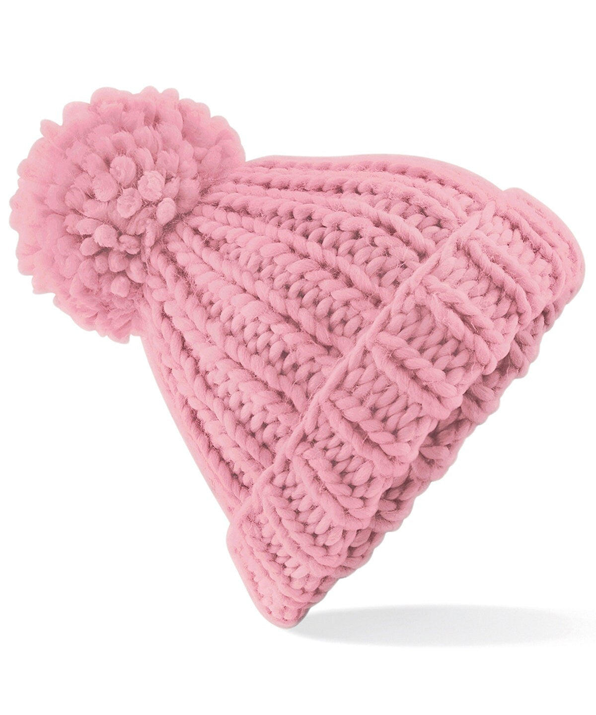 Oversized hand-knitted Pom Pom beanie Hat BC483 | Warm Winter Beanie Hat | Pink Woolly Hat | Big Pom Pom Hat