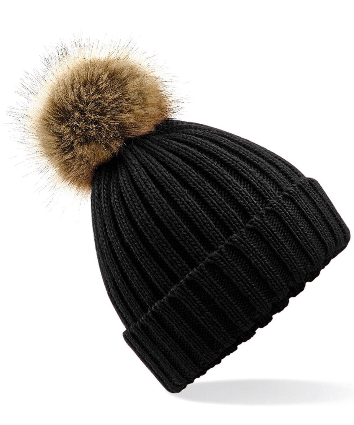Faux Fur Pom Pom Chunky Beanie BC412 | Warm Winter Beanie Hat | Stylish Pom Pom Woolly Hat