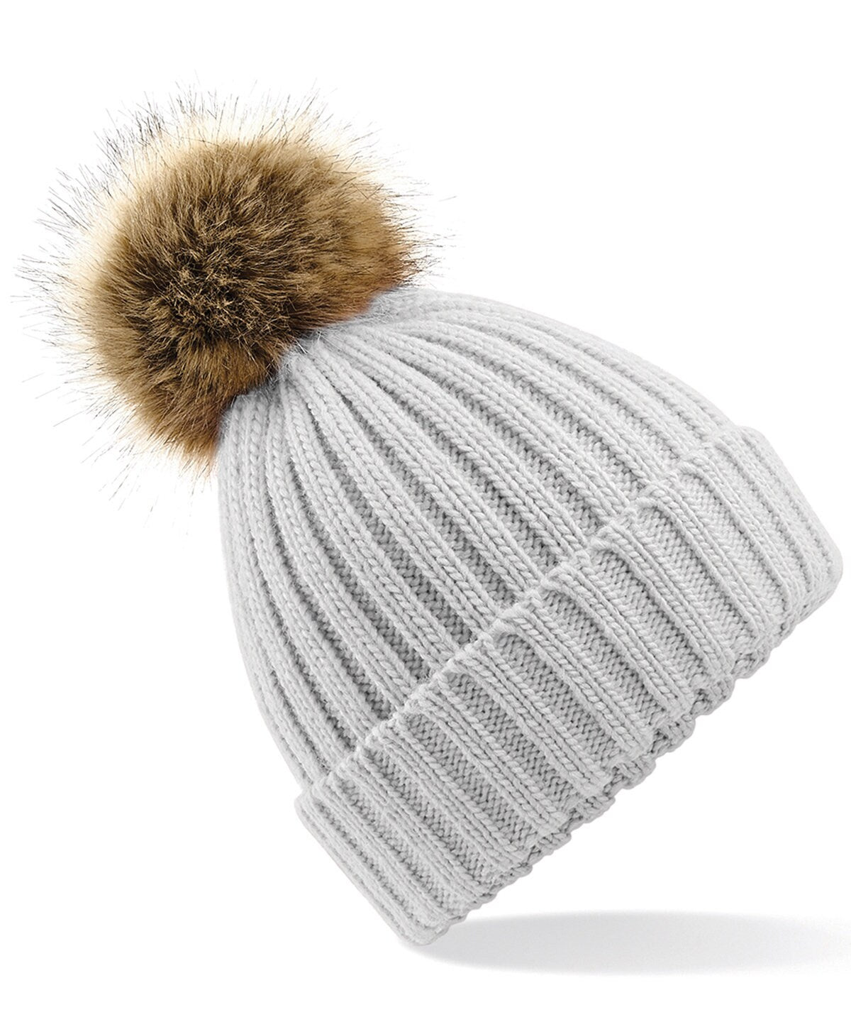 Faux Fur Pom Pom Chunky Beanie BC412 | Warm Winter Beanie Hat | Stylish Pom Pom Woolly Hat