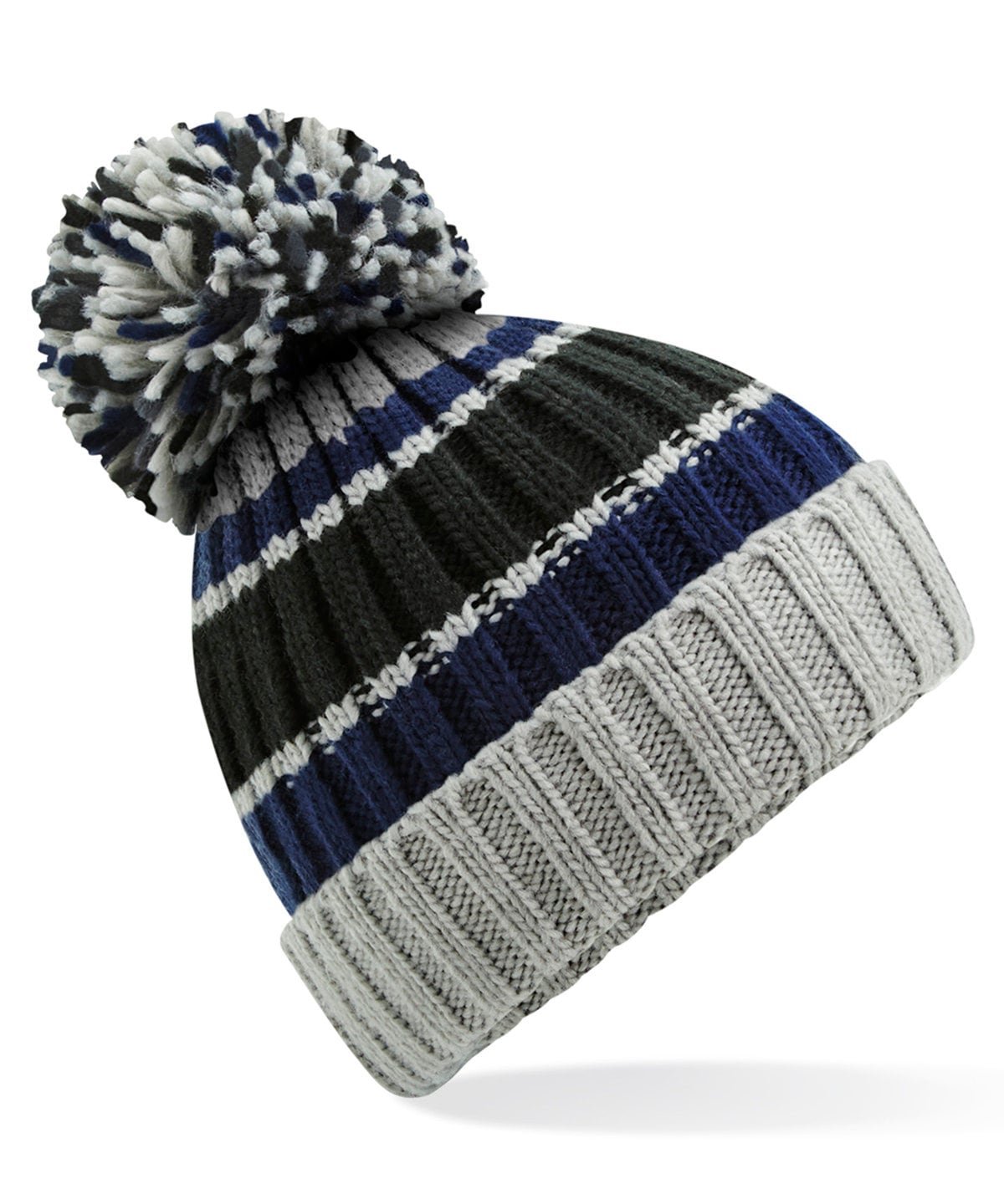 Hygge Striped Pom Pom Beanie BC392 | Warm Winter Beanie Hat | Stylish Scandi Woolly Hat | Striped Beanie
