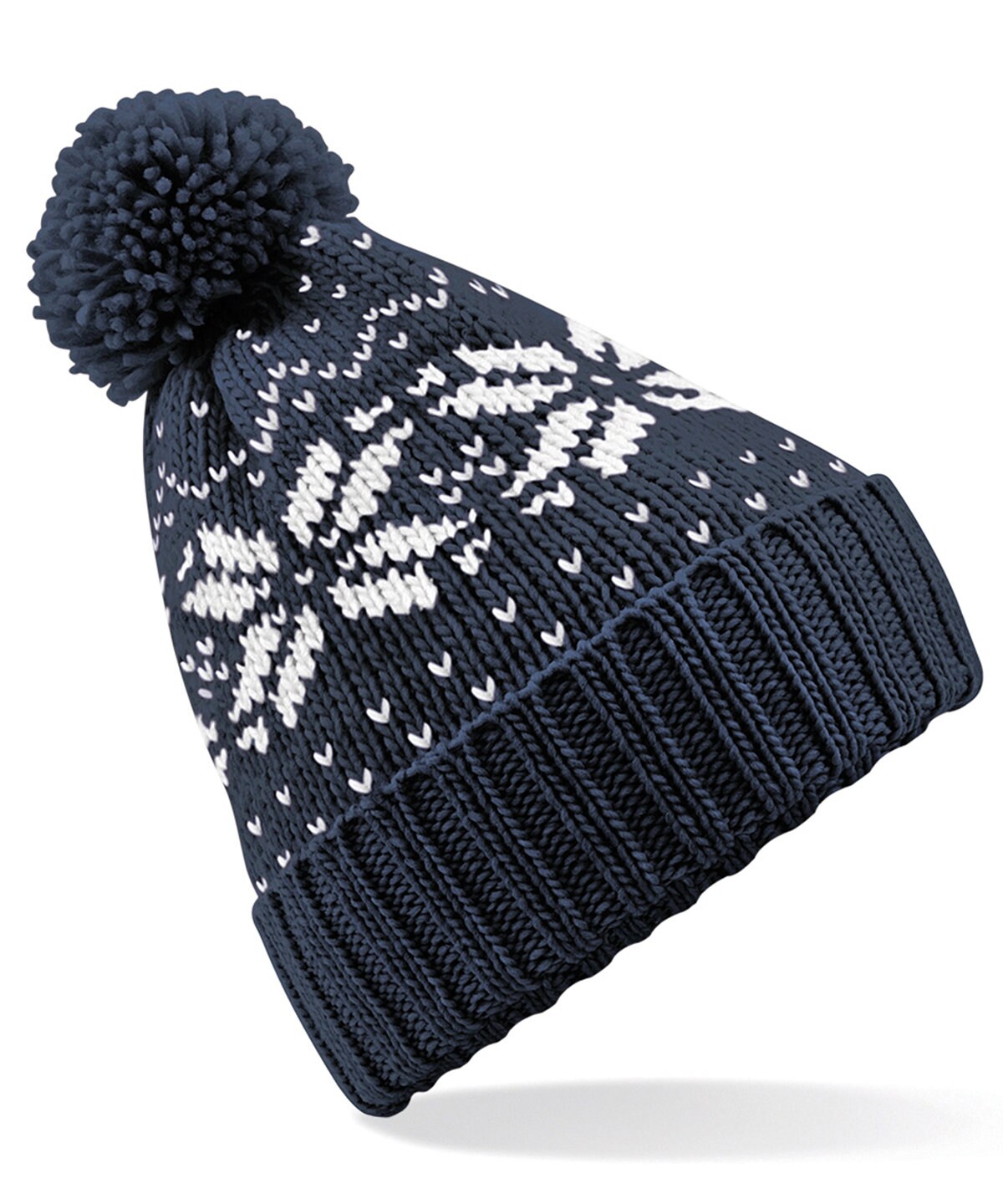 Snowstar Fair Isle Pom Pom Beanie BC456 | Warm Winter Beanie Hat | Stylish Scandi Woolly Hat | Big Pom Pom Beanie