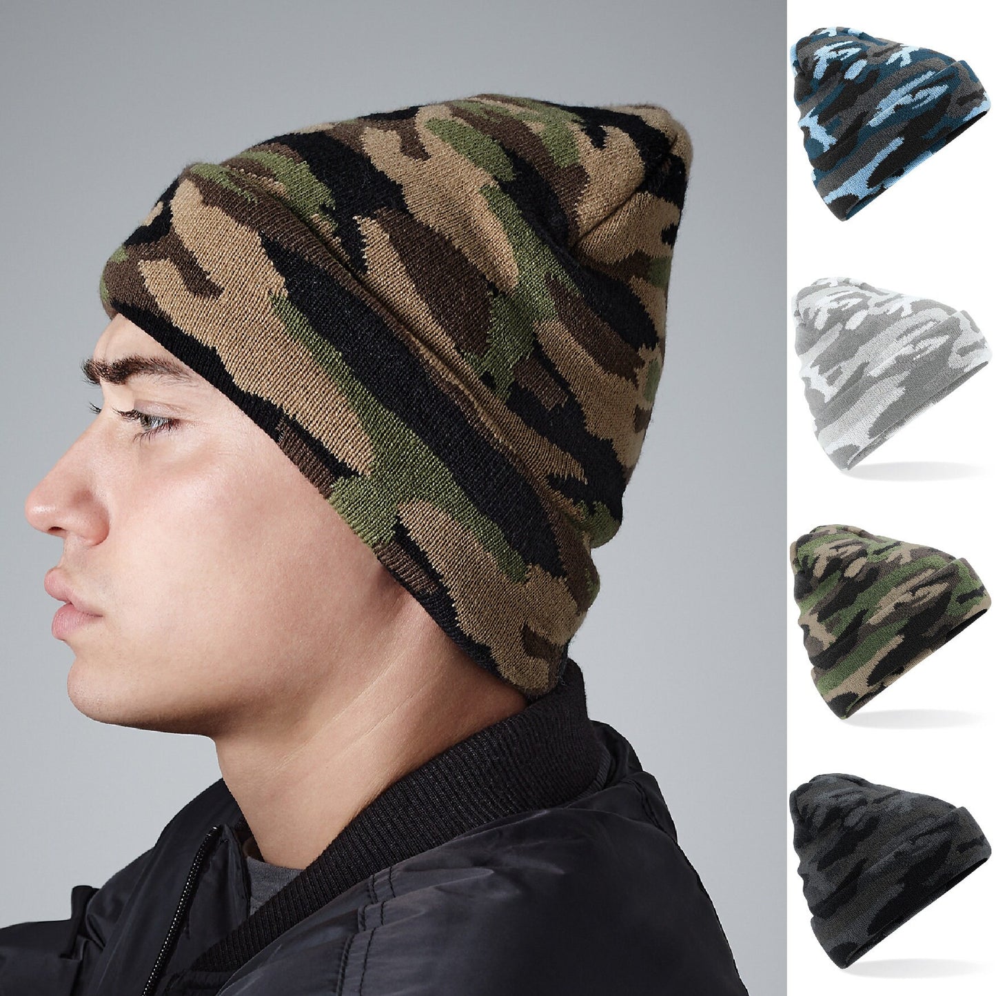 Camo Cuffed beanie Hat BC419 | Warm Winter Beanie Hat | Camouflaged Beanie Hat