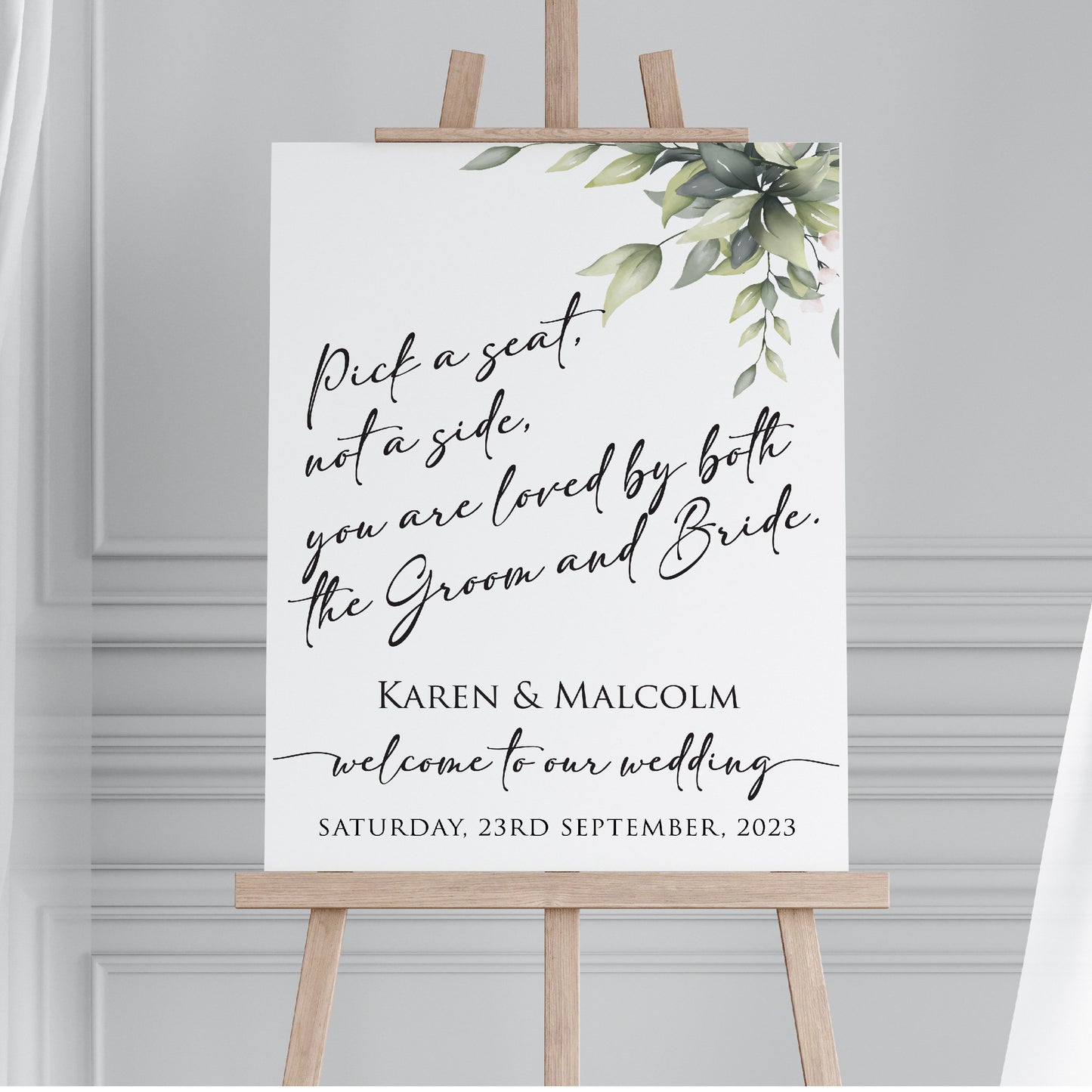 Personalised Wedding Welcome Sign TLPCW005 Physical or Digital, A1 or A2 Portrait Welcome Board for Wedding Easel, Pick a seat not a side