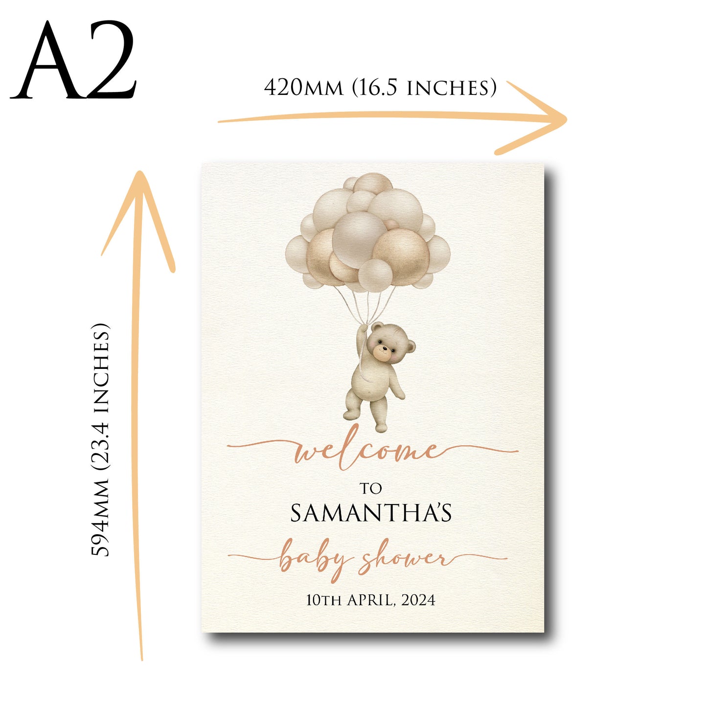 Personalised Baby Shower Welcome Sign TLPCBS003 Physical or Digital, Bear Balloon Gender Neutral Hot-Air Balloon Baby Shower Sign