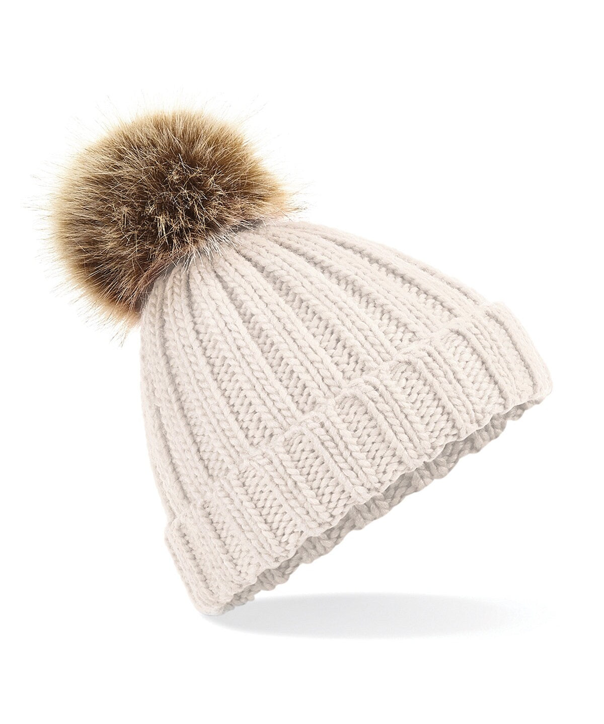 Faux Fur Pom Pom Chunky Beanie BC412 | Warm Winter Beanie Hat | Stylish Pom Pom Woolly Hat