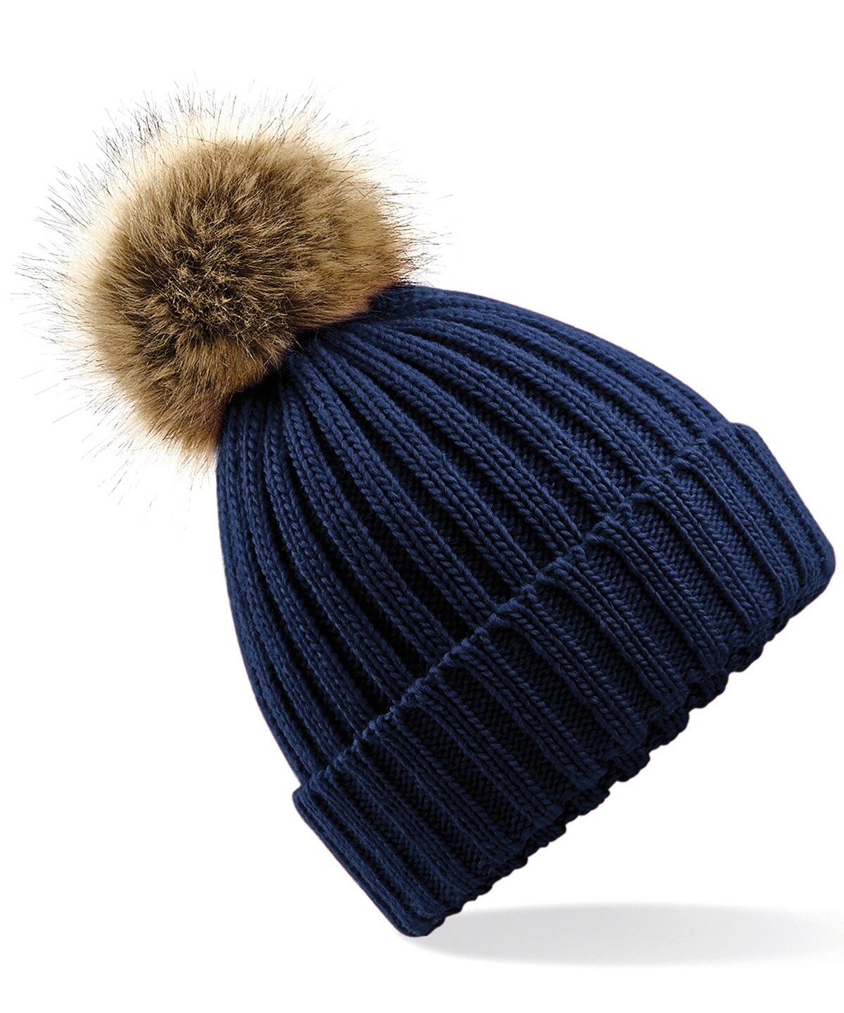 Faux Fur Pom Pom Chunky Beanie BC412 | Warm Winter Beanie Hat | Stylish Pom Pom Woolly Hat